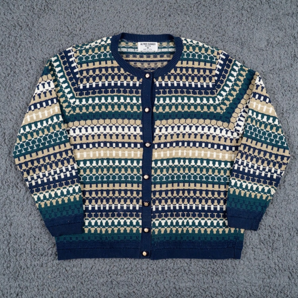 VTG Alfred Dunner Sweater Womens Mendium Blue Cardigan Made‎ in USA